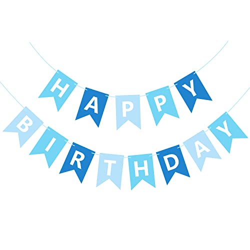Blue Happy Birthday Banner Bunting Decoration for Kids' Parties