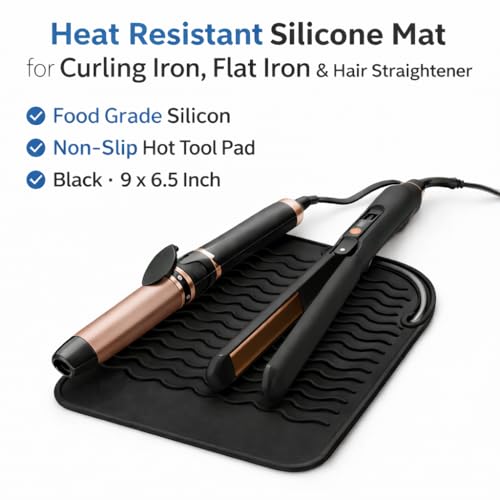 UNITEDIFY Heat Resistant Silicone Mat for Curling Iron & Flat Iron, 9x6.5"