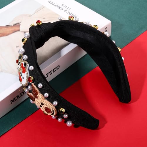 Christmas Beaded Headband Snowman Reindeer Crystal Knotted Hair Band