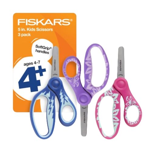 Fiskars 5" SoftGrip Kids Blunt-Tip Safety Scissors, 3-Pack (Blue, Purple, Pink)