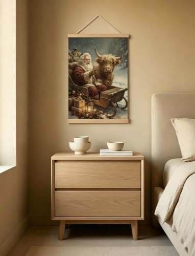 Christmas Santa and Highland Cow Wall Art Print 12x16in - Color 22