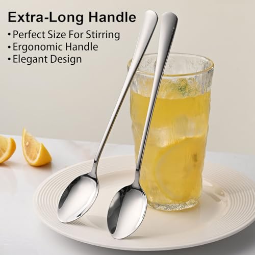 Dehov 7.5-Inch Stainless Steel Iced Tea Spoons, Set of 8 Silver Stirring Spoons