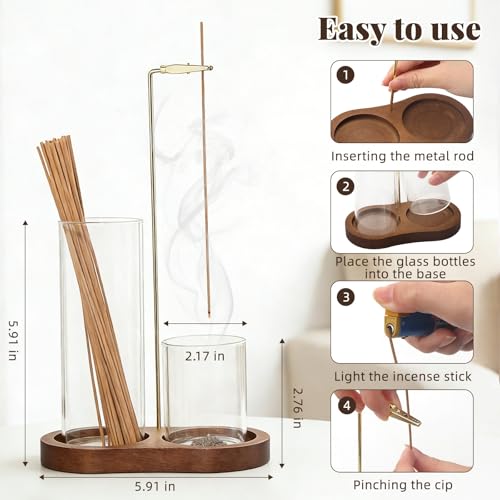 Brown 2-in-1 Glass Incense Holder with Ash Collector for Meditation