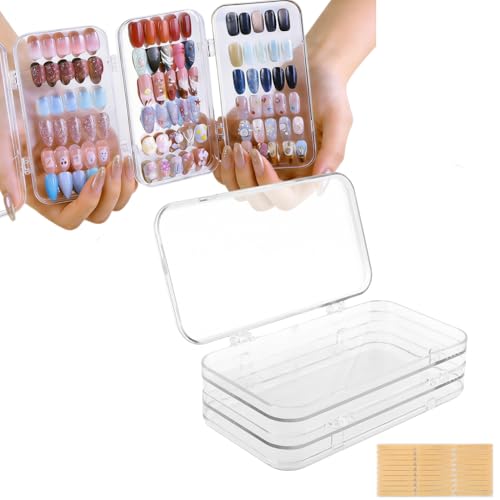 YOSINXU Tri-Fold Clear Press-On Nail Storage Box with Tape