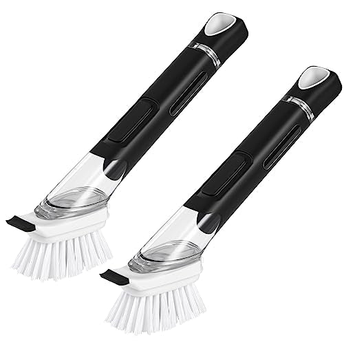 Black 2-Pack Kitchen Dish Scrubber with Handle & Soap Dispenser