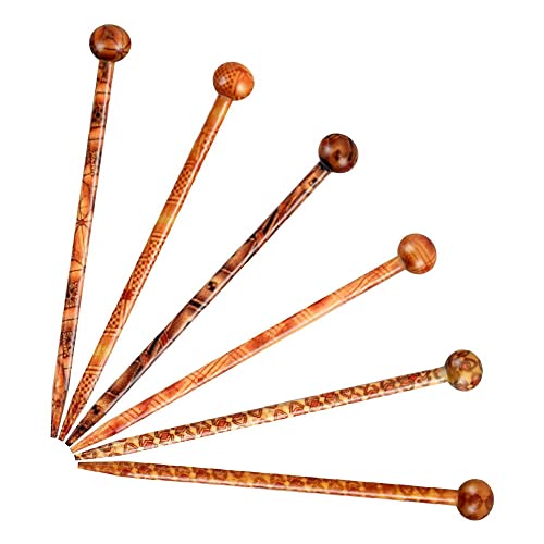 Boho Vintage Wood Hair Styling Pins 6 Pack 5.1 Inch Hair Sticks