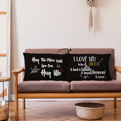 POPOU Hug1 Reversible Throw Pillow Cover 12x20 Inches - Black, Long Distance Gift