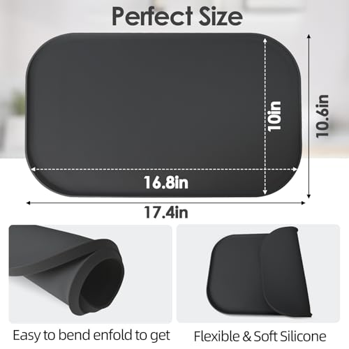 Non-Slip Silicone Coffee Maker Mat with Raised Edge, 17.4'' x 10.6'' - Black
