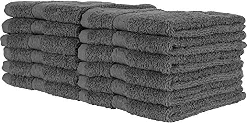 QUBA LINEN 100% Cotton Washcloth Set - Gray, 12x12 Inches, Pack of 12