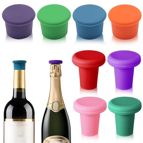 8-Pack MultiColor Silicone Wine Stoppers - Reusable Airtight Bottle Corks