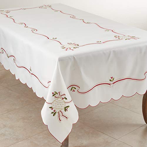 Embroidered Christmas Tablecloth 65x160 Inches Ivory Holiday Decor