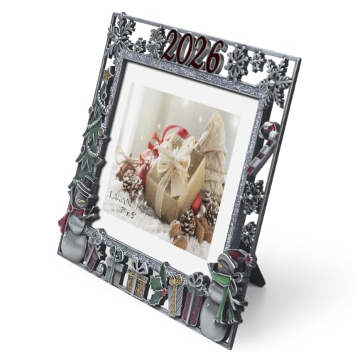 Christmas 5x7 Photo Frame Gray Metal Holiday Picture Display