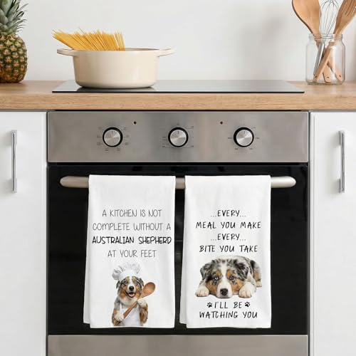 Adorable Australian Shepherd Kitchen Towels - Set of 2 Cotton Dish Towels