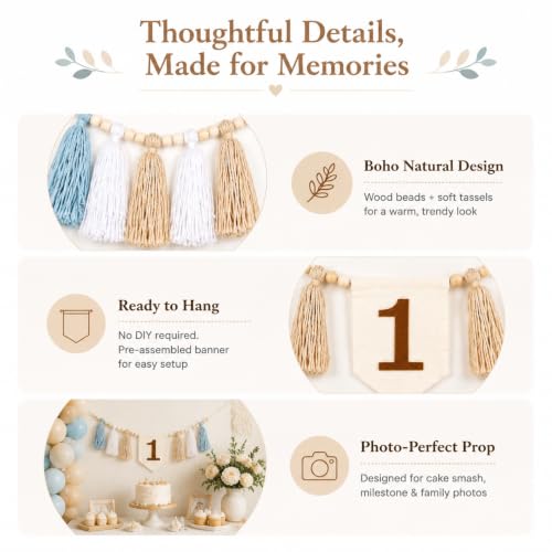 Boho Wood Bead Tassel Garland - Birthday Chair Banner Party Decor