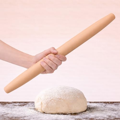 17-Inch European Beech Wood French Rolling Pin - Non-Stick Dough Roller for Baking