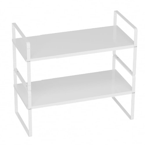 Slideep Expandable Counter Organizer Shelf, Stackable Cabinet Shelves Organizer Storage Rack Cupboard Stand Spice Rack for Kitchen Bathroom Pantry White -2 Set