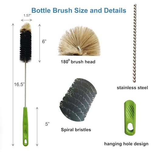 Dokpod 16.5" Long Handle Bottle Brush for Narrow Bottles & Feeders - Black 1 Pack