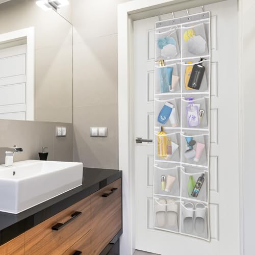 GOMAJI Over The Door Shoe Organizer with 12 Mesh Pockets - Gray
