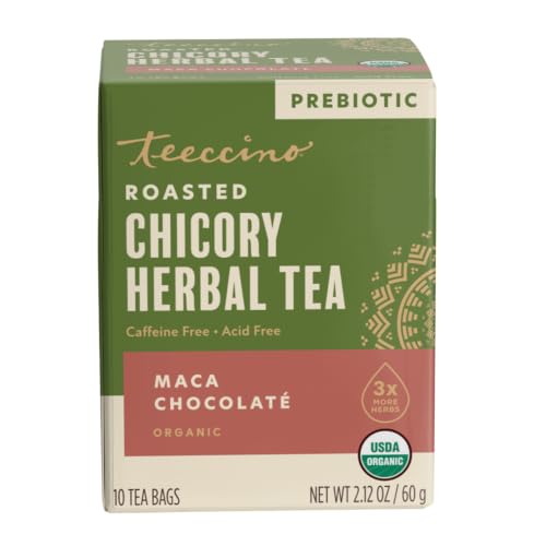 Teeccino Maca Chocolaté Herbal Tea - Caffeine-Free Prebiotic with 10 Tea Bags - Variants: Maca Chocolate