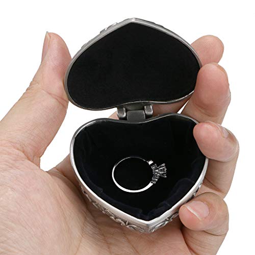 Hipiwe Vintage Heart Shape Jewelry Box - Small Silver Metal Ring Holder