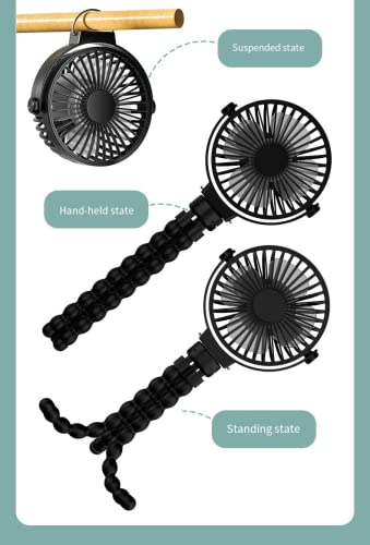 Portable Handheld Fan with Octopus Tripod - Black Personal Cooling Fan for Car Seat & Outdoor Use