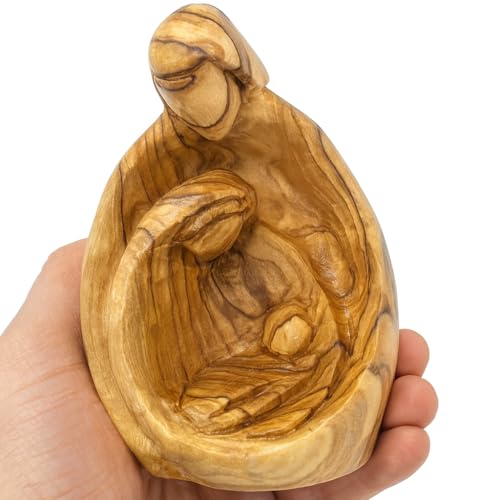 Holy Family Nativity Scene Hand-Carved Olive Wood Statue - 4.3" Christmas Decor - Catholic Religious Figurine