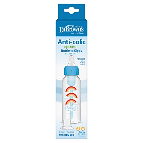 Dr. Brown's Narrow Sippy Bottle Starter Kit - 8oz Anti-Colic Transition (Blue)