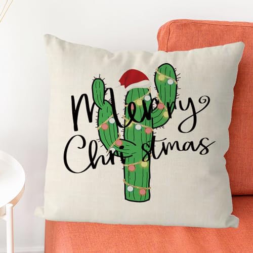 GAGEC Christmas Pillow Covers 18x18 Inch Cactus Design