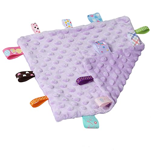 CREVENT Purple+Pink Tag Baby Security Blanket 10''x10'' - Soft Lovey Comforter