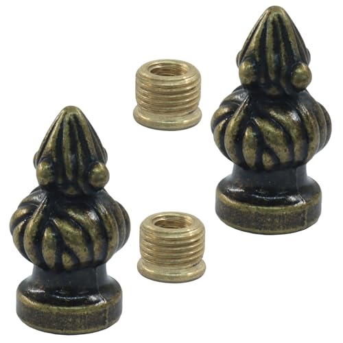 Antique Brass Lamp Finial Knob | Dual-Thread, 2 Pack, 1-3/8"