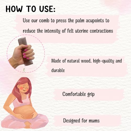 Wooden Birthing Comb for Labor Pain Relief with Leather Cover and Inspiring Quotes