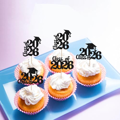 2026 Graduation Cupcake Toppers - 30 PCS Glitter Cake Picks
