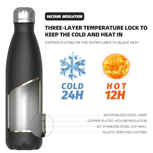 WATERSY Black Stainless Steel Insulated Water Bottle 17oz
