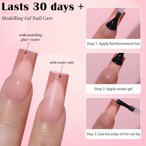 French Tip Short Almond Press on Nails with Glitter, 150 Pcs Nude Fake Nails