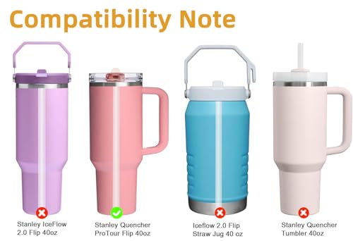 Replacement Straws for 40 oz Stanley Quencher ProTour Tumbler - 8 Pack with 2 Cleaning Brushes