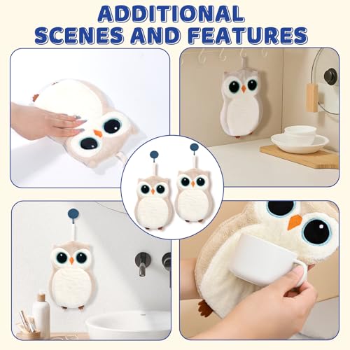 Beige Owl Wall Mounted Hand Towels 2 Pack - Soft, Quick Dry