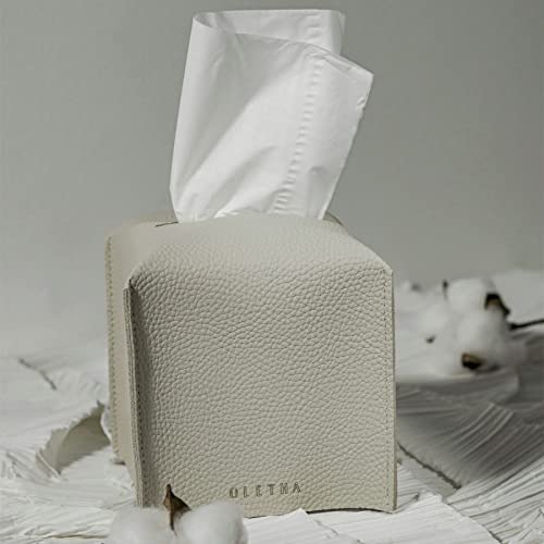 OLETHA Square Tissue Box Cover - Light Taupe Faux Leather Holder