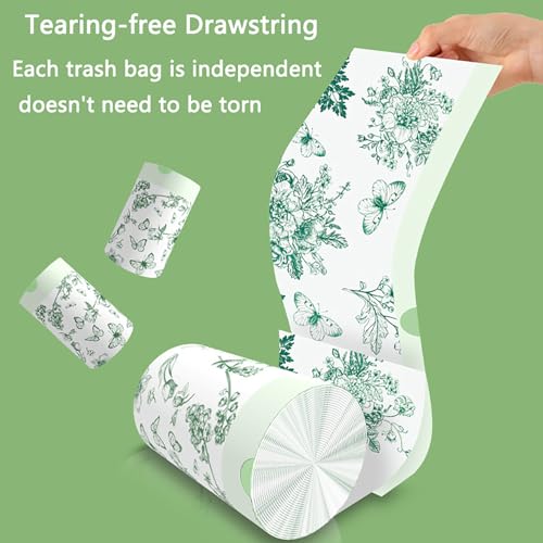 Green 60pcs 4-Gallon Drawstring Trash Bags - Tear-Free Garbage Can Liners