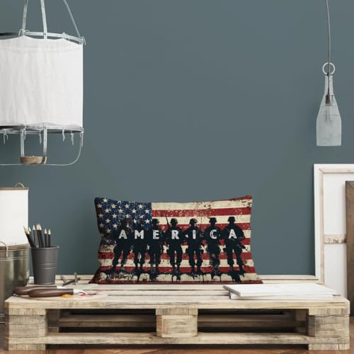 NUTEEN Patriotic 12x20 Inch American Flag Throw Pillow Cover for 4th of July Memorial Day