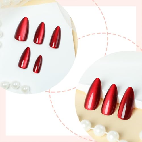 Red Glossy Almond Press on Nails Medium False Acrylic Nail Kit