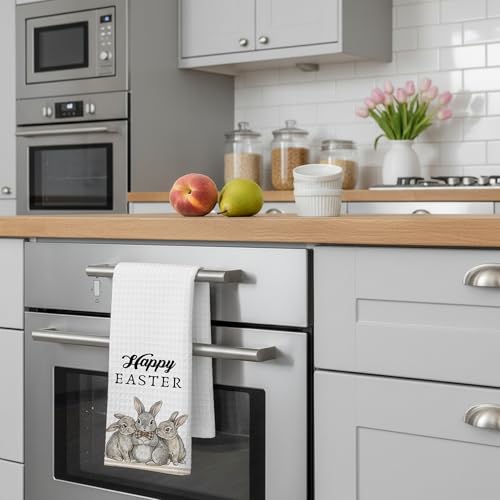 Easter Bunny Waffle Weave Kitchen Towel - 16x24 Inch Farmhouse Decor Color13