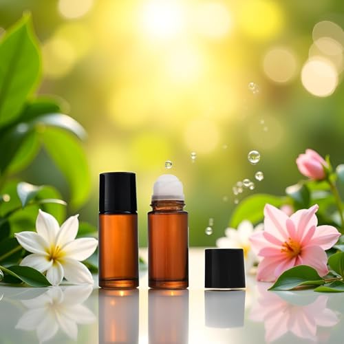 NexusPulse Brown Glass Roller Bottles 50ml - 2 Pack Refillable Roll On Containers for Essential Oils and Fragrances