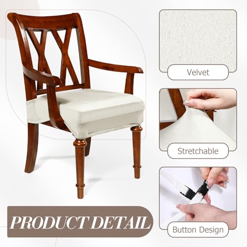 Havawish Extra Wide Velvet Dining Chair Seat Cover - Beige White