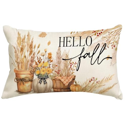 RABUSOFA Fall Throw Pillow Cover 12x20 - Dried Pampas Grass Decor