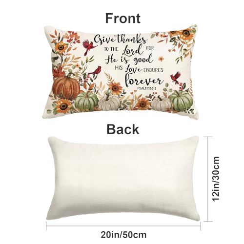 Fall Pumpkin Lumbar Pillow Cover 12x20" - Give Thanks to The Lord