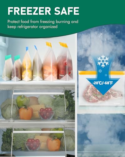 IDEATECH Reusable Silicone Freezer Bags Set - Leakproof Food Storage, Stand-Up & Dishwasher Safe