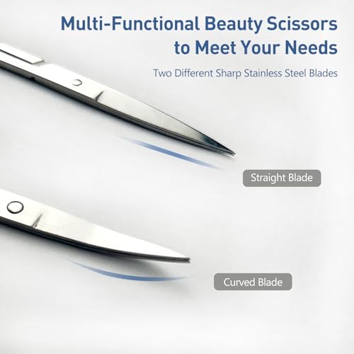 Jaasuee Facial Hair Scissors Set - Stainless Steel Curved and Straight Trimmer for Mustache, Beard, Nose and Eyebrow