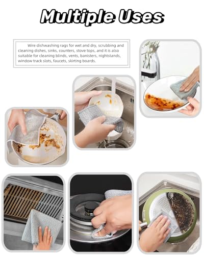 Non-Scratch Wire Dishcloths for Dishes - Stainless Steel Scrubber (6PCS)