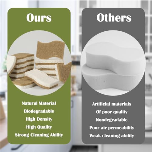 DEBETOOL 14-Pack Natural Coconut Cellulose Sponges - S Shape Eco-Friendly Kitchen Cleaning Set