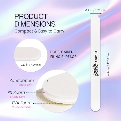 Pana Professional White Round Emery Board Nail Files 100/180 Grit 10-Pack
